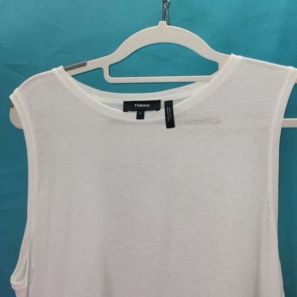 Theory Womens Sleeveless White Top With Pleated Hem - Size L - Picture 2 of 12